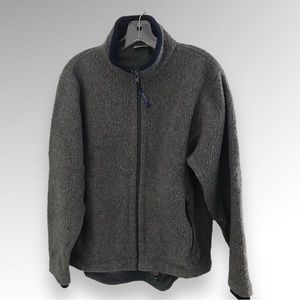 Vtg Vintage LL Bean Sherpa Fleece Grey Sz Lg Deep Pile Outdoors Pullover Zip